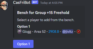 Casual Friday Mythic+ Group Finder Discord Bot Bench Screenshot